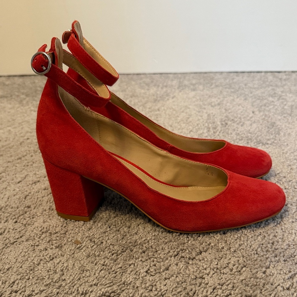 GAP Red Suede Ankle-Strap Pumps - Picture 2 of 5